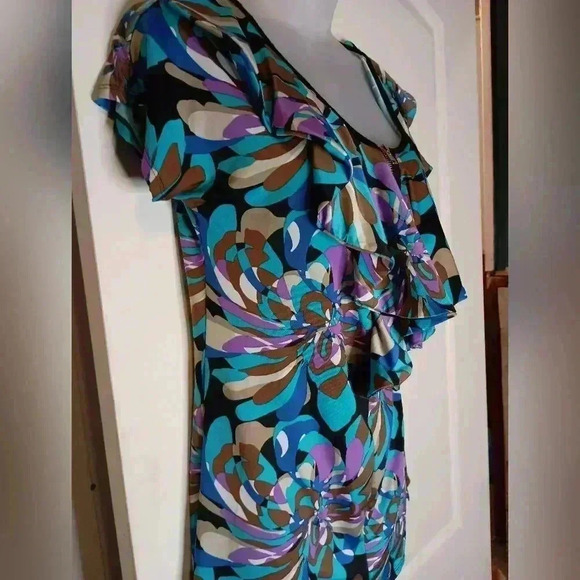 AVITAL Western Colorful Artistic Hippie Flutter Sleeve Zipper blouse - Picture 5 of 6